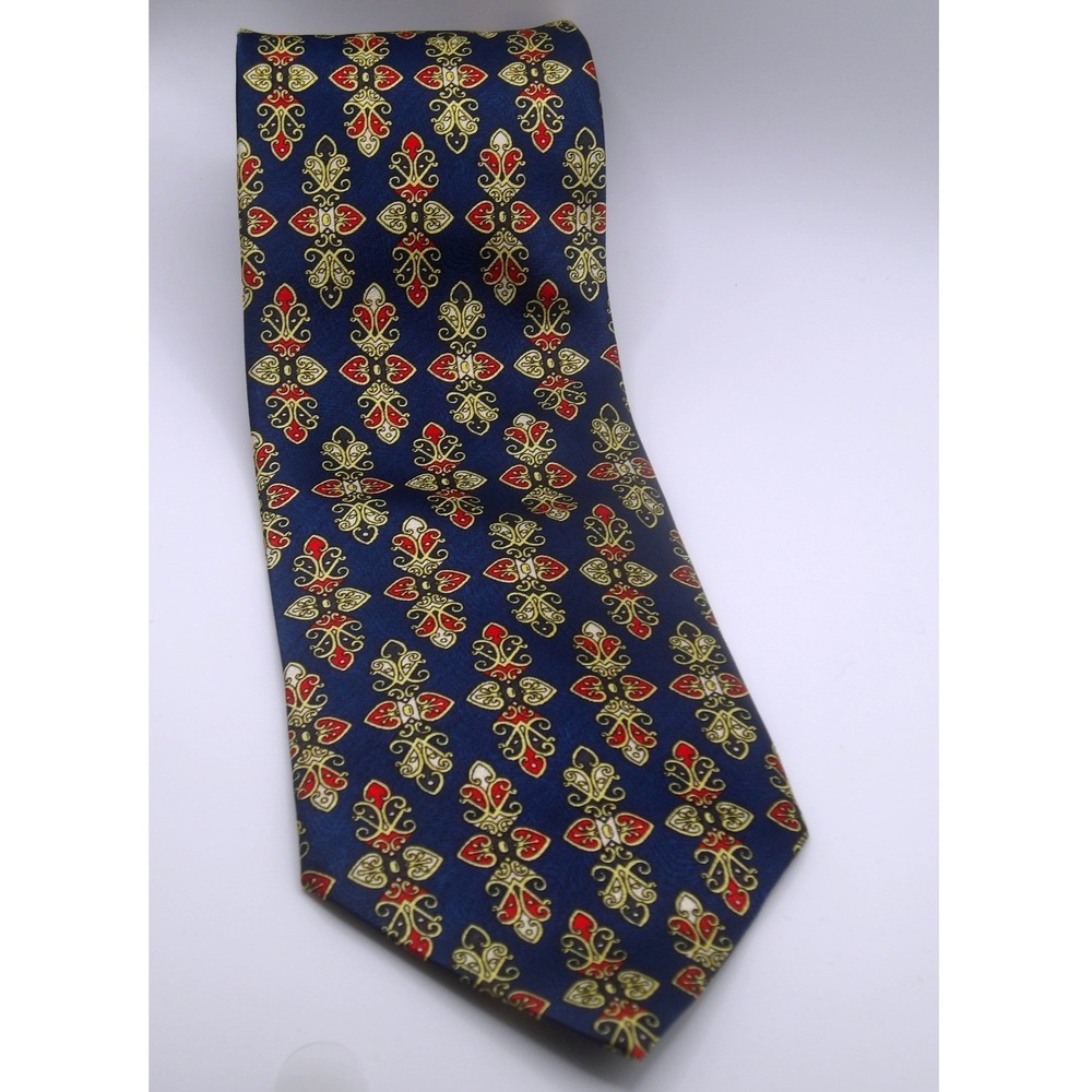 Pierre Cardin Paris Pure Silk‎ Tie Blue Red Gold Pattern Made in Italy Mens